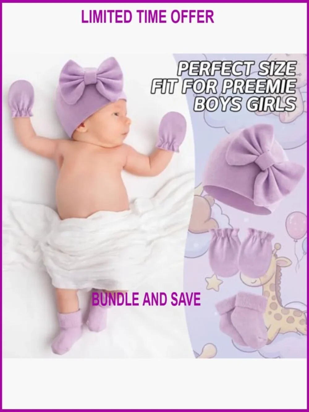 Preemie Hats Mittens Socks Set 8 Pack Cotton NICU Newborn Essentials